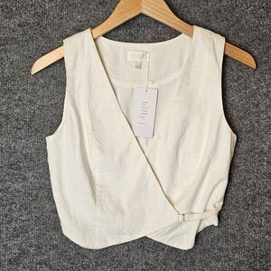 NWT Billy J Ivy Vest - Off-White Linen-Look Wrap Waistcoat- Size 6
